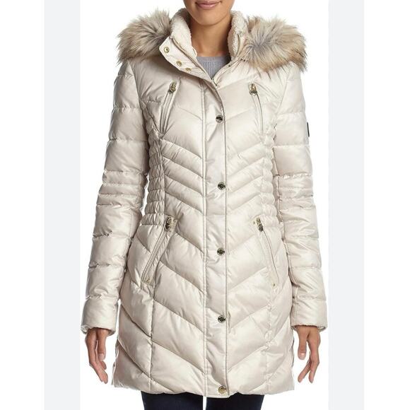 Laundry by Shelli Segal Taupe Ivory Beige Puffer Coat Women’s Size Medium - Picture 1 of 8